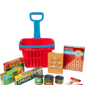 Melissa and Doug Toy Shopping Basket Set - Red and Blue